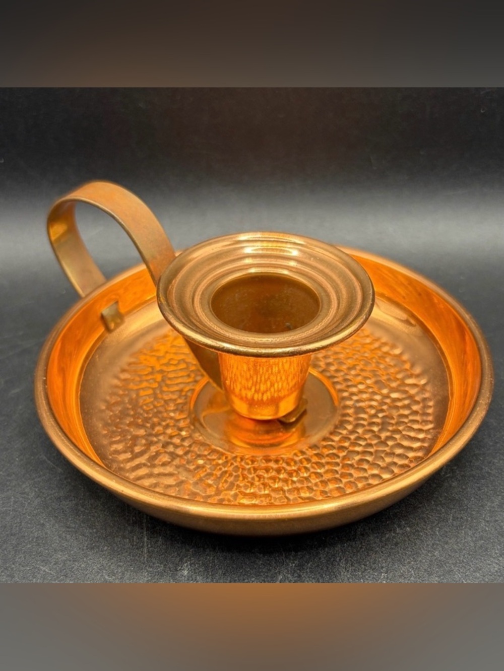 Vintage Hammered Copper Bedside Portable Candlestick Tapered Candle Holder Decor